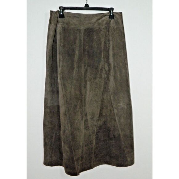 Vintage Brown Suede Skirt Size 12 Leather Maxi A-Line Flat Front - Picture 2 of 7